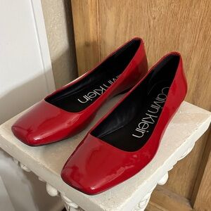 Calvin Klein Patent Leather Red Square Toe Flats